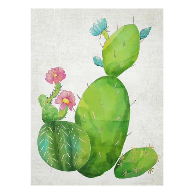 Wandbilder Grün Kaktusfamilie rosa türkis