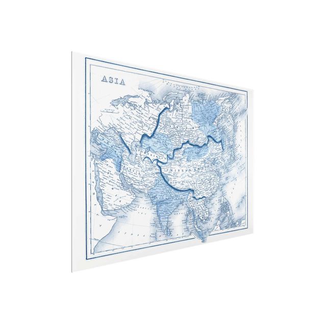Wandbilder Retro Karte in Blautönen - Asien