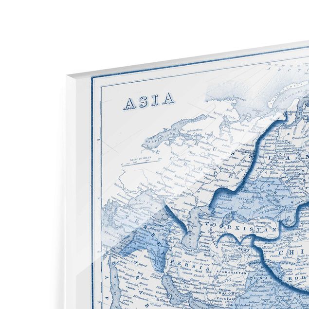 Bilder auf Glas Karte in Blautönen - Asien