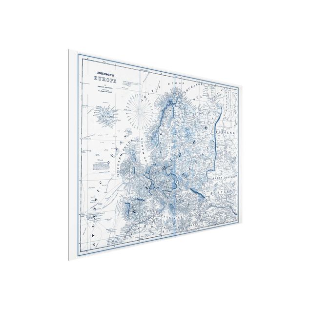 Wandbilder Retro Karte in Blautönen - Europa