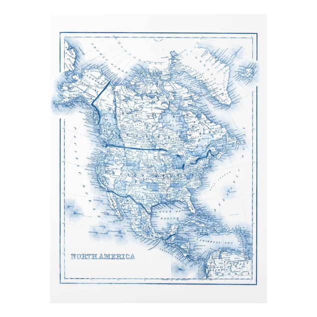 Wandbilder Blau Karte in Blautönen - Nordamerika