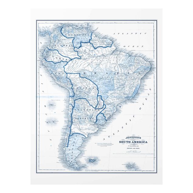 Wandbilder Blau Karte in Blautönen - Südamerika
