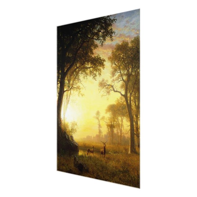Wandbilder Glas Natur Albert Bierstadt - Sonnenbeschienene Lichtung
