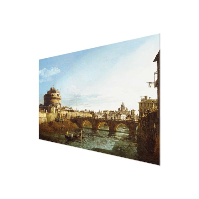 Glasbild Stadt Bernardo Bellotto - Ansicht Roms am Ufer