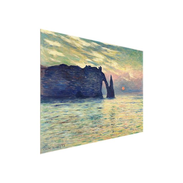 Glasbilder Sonnenuntergänge Claude Monet - Felsen Sonnenuntergang