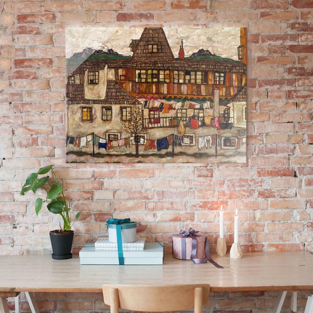 Küche Dekoration Egon Schiele - Häuser mit trocknender Wäsche