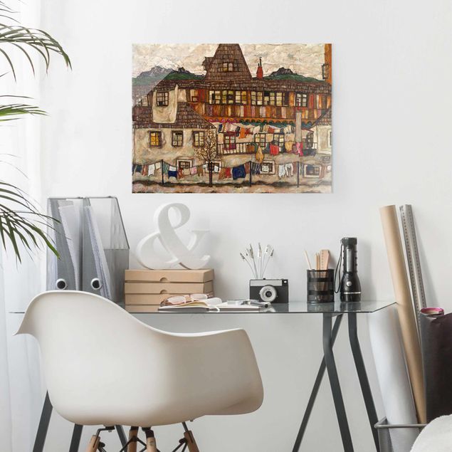 Kunststile Egon Schiele - Häuser mit trocknender Wäsche