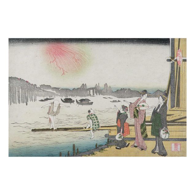 Wandbilder Grau Katsushika Hokusai - Ein kühler Abend in Ryogoku