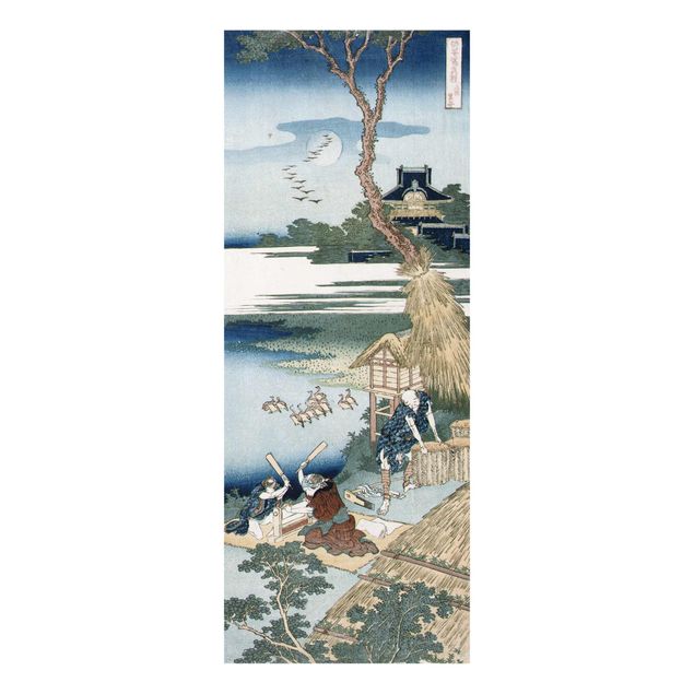 Glasbilder Natur Katsushika Hokusai - Bauernfamilie schlägt Wäsche