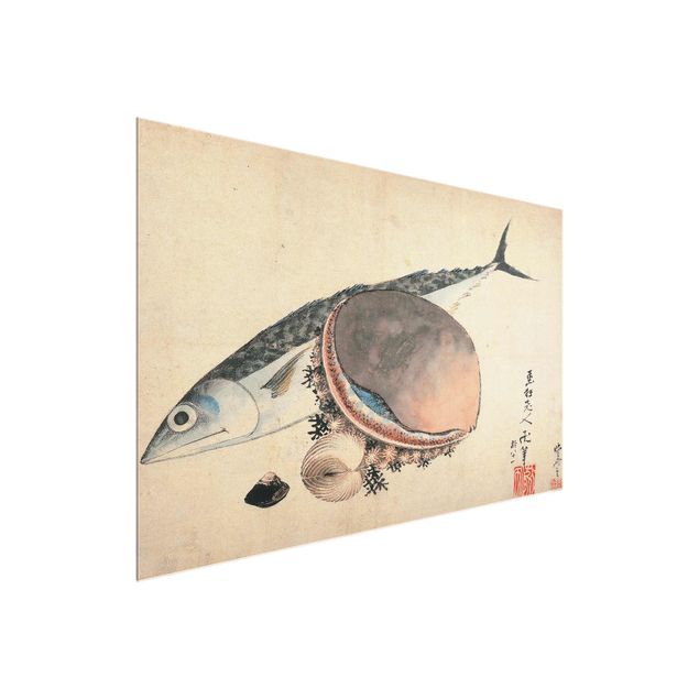 Wandbilder Stillleben Katsushika Hokusai - Makrele und Seemuscheln