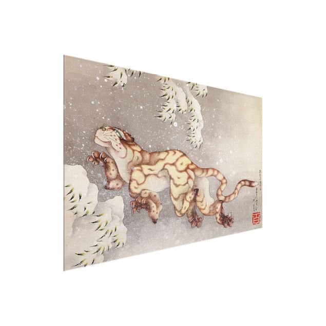 Glasbilder Tiere Katsushika Hokusai - Tiger in Schneesturm