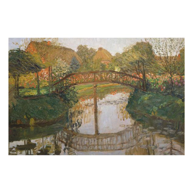 Glasbilder Natur Otto Modersohn - Bauerngarten mit Brücke