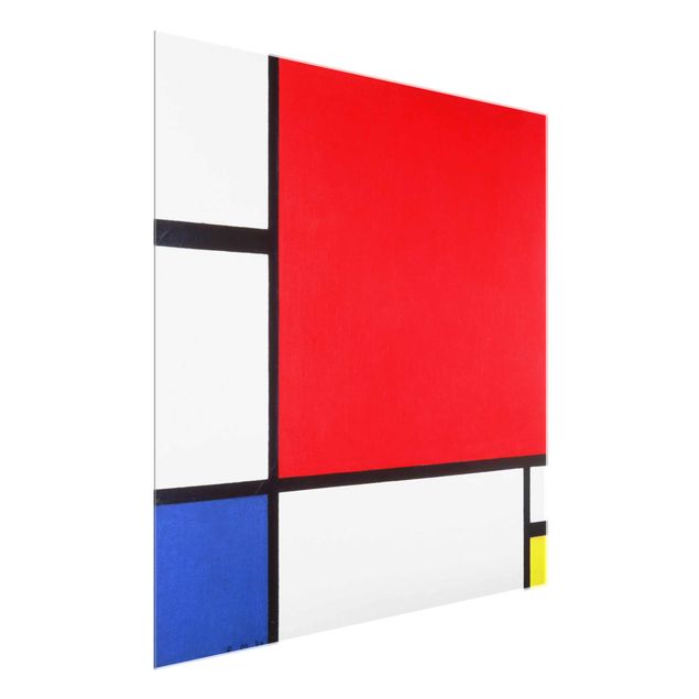 Glasbild Abstakt Piet Mondrian - Komposition Rot Blau Gelb