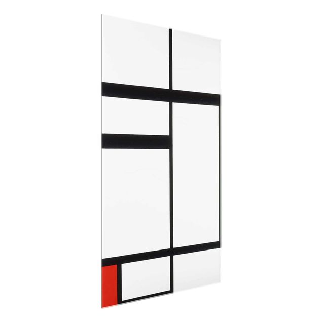 Glasbilder Abstrakt Piet Mondrian - Komposition Rot Schwarz Weiß