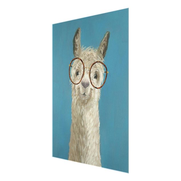 Wandbilder Blau Lama mit Brille I