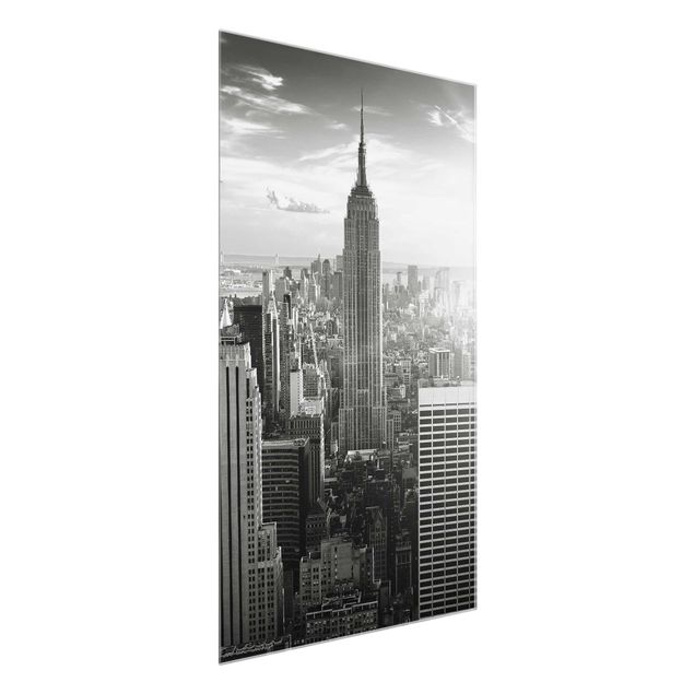 Glasbilder Schwarz-Weiß Manhattan Skyline