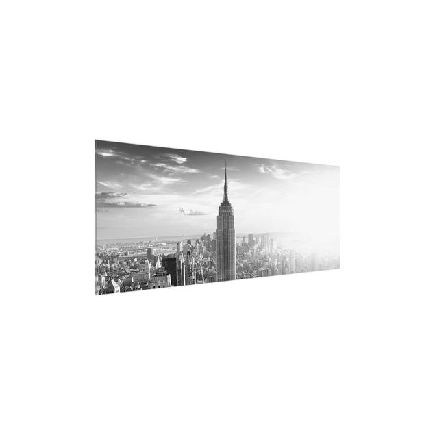 Glasbild schwarz-weiß Manhattan Skyline