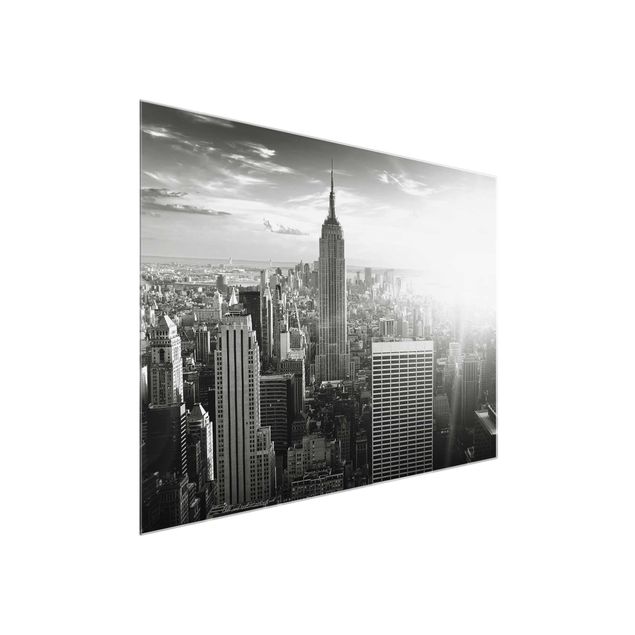 Glasbild schwarz-weiß Manhattan Skyline