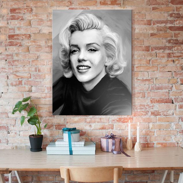 schwarz weiß Glasbilder Marilyn privat