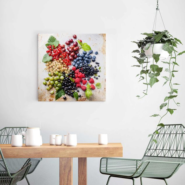 Wandbilder Früchte Mischung aus Beeren auf Metall