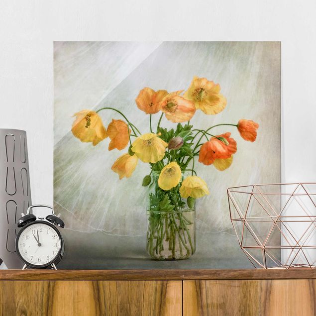 Glasbilder Mohn Mohnblumen in einer Vase