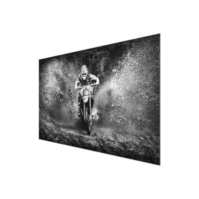 Wandbilder Schwarz-Weiß Motocross im Schlamm