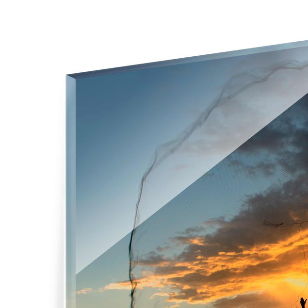 Glasbilder Natur Netz im Sonnenuntergang