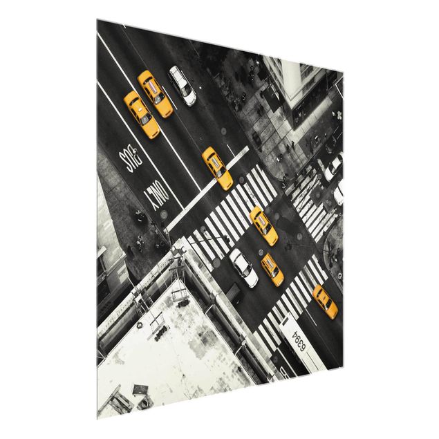 schwarz weiß Glasbilder New York City Cabs
