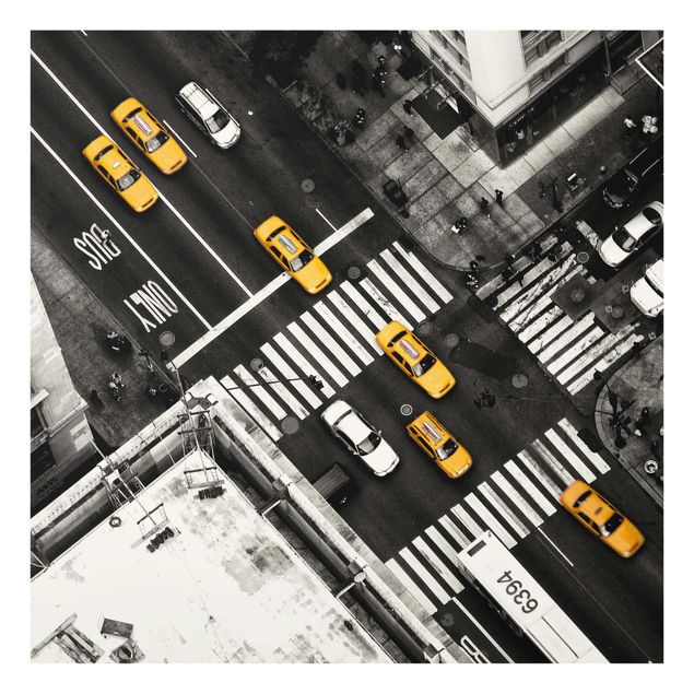 Glasbild Stadt New York City Cabs