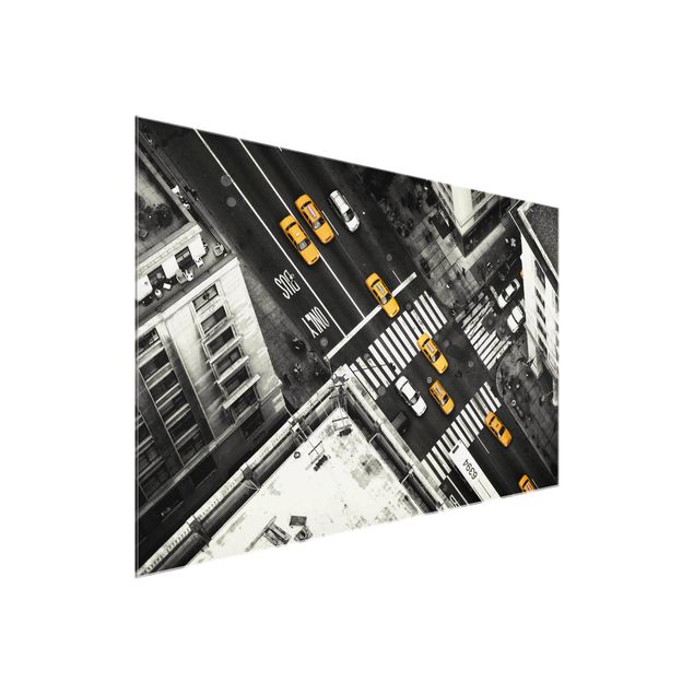 Glasbild schwarz-weiß New York City Cabs