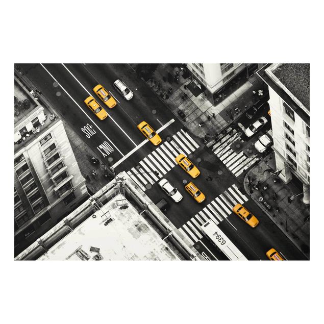 Glasbild Skyline New York City Cabs
