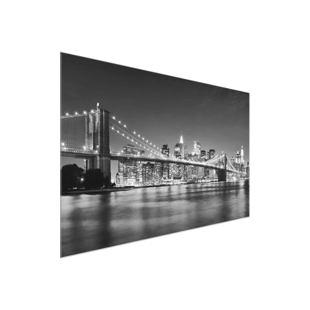 schwarz weiß Glasbilder Nighttime Manhattan Bridge II