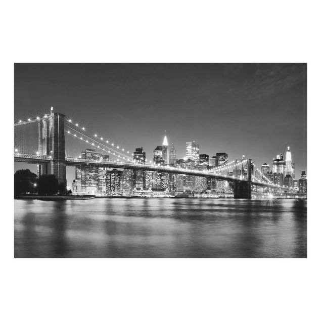 Glasbild Stadt Nighttime Manhattan Bridge II