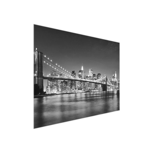Glasbild schwarz-weiß Nighttime Manhattan Bridge II