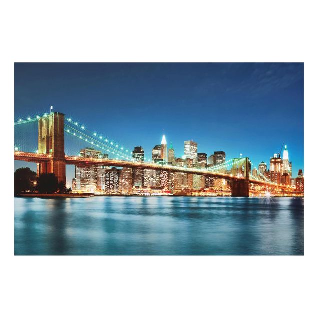 Glasbild Stadt Nighttime Manhattan Bridge
