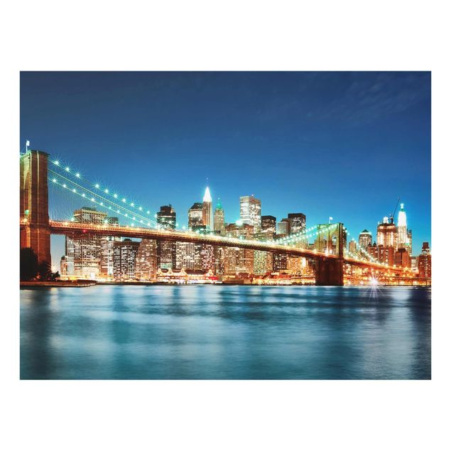 Glasbild Skyline Nighttime Manhattan Bridge