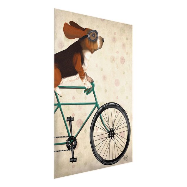 Wandbilder Retro Radtour - Basset auf Fahrrad