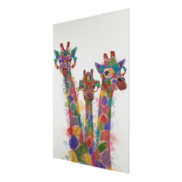 Wandbilder Bunt Regenbogen Splash Giraffen-Trio