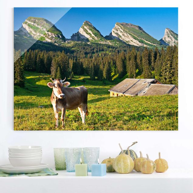 Küchen Deko Schweizer Almwiese mit Kuh