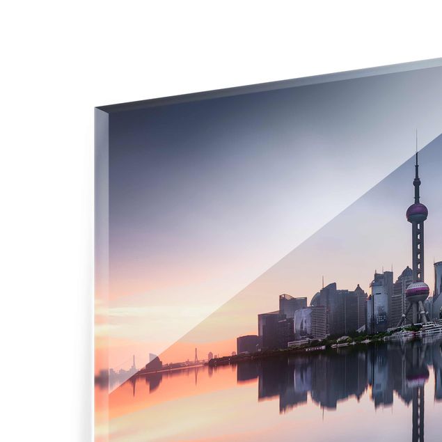 Glas Wandbilder Shanghai Skyline Morgenstimmung