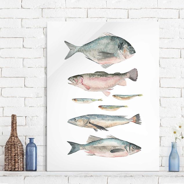 Wanddeko Küche Sieben Fische in Aquarell II