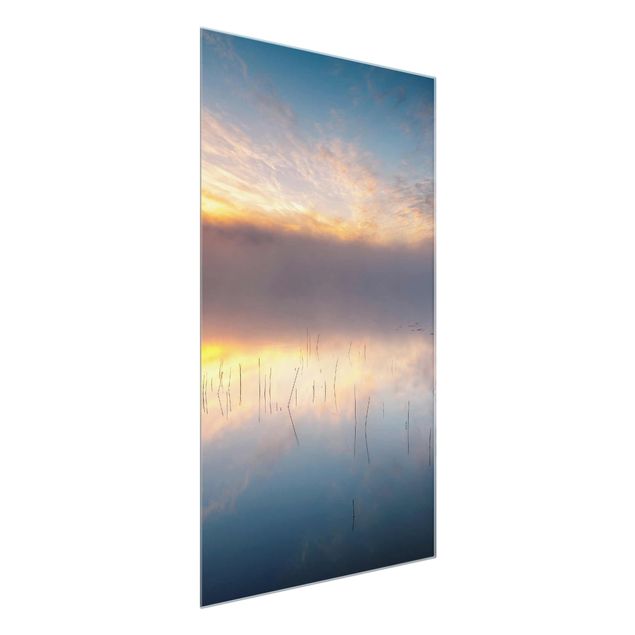Glasbilder Natur Sonnenaufgang schwedischer See