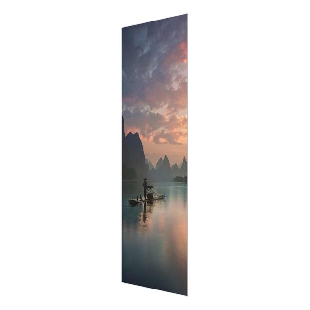 Wandbilder Glas Natur Sonnenaufgang über chinesischem Fluss