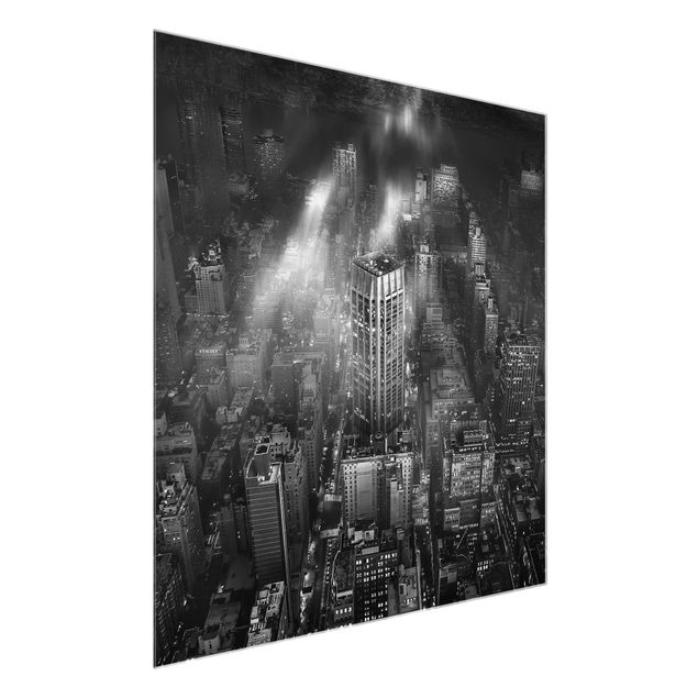 Glasbilder Schwarz-Weiß Sonnenlicht über New York City