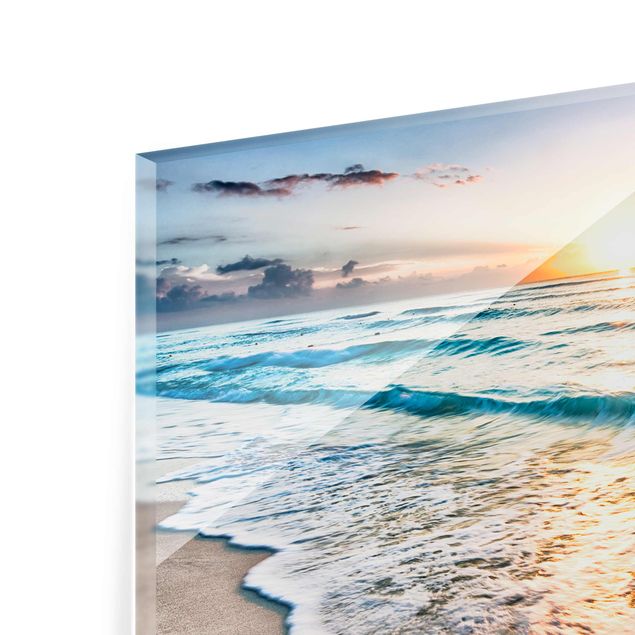 Wandbilder Glas Natur Sonnenuntergang am Strand