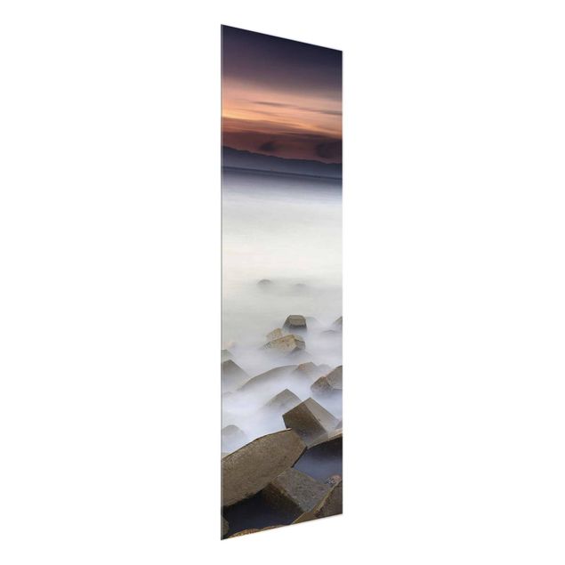 Glasbilder Landschaften Sonnenuntergang im Nebel