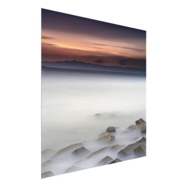 Wandbilder Glas Natur Sonnenuntergang im Nebel