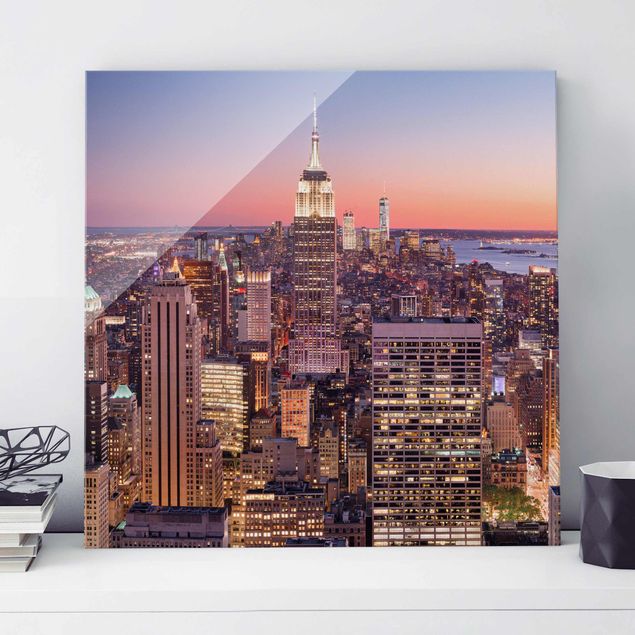 New York Glasbild Sonnenuntergang Manhattan New York City