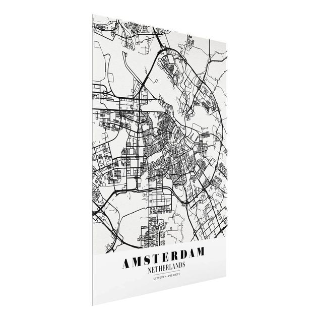 Glasbilder Weltkarte Stadtplan Amsterdam - Klassik