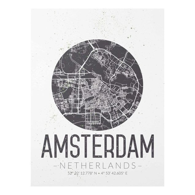 Wandbilder Grau Stadtplan Amsterdam - Retro